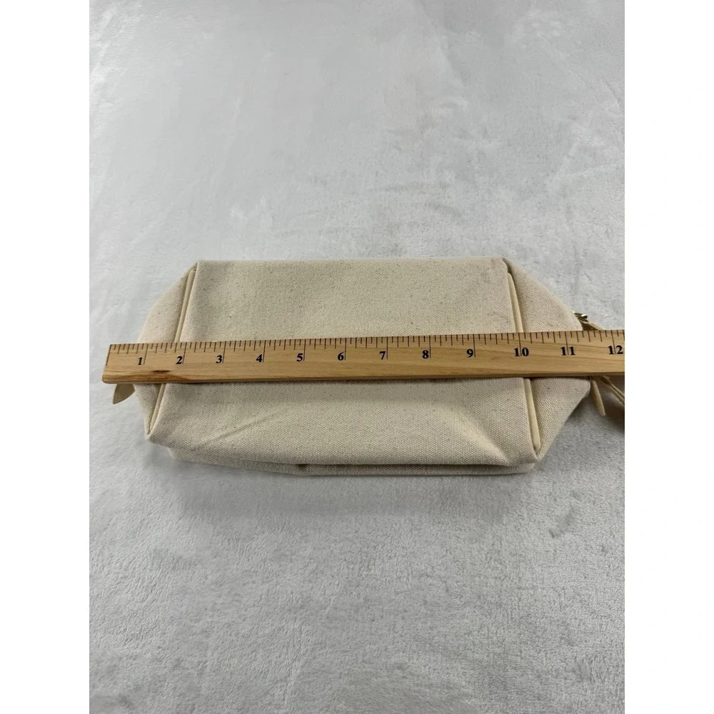 Burberry‎ Cosmetic Toiletry Pouch Ivory Embossed Logo Canvas Zipper Clutch Bag